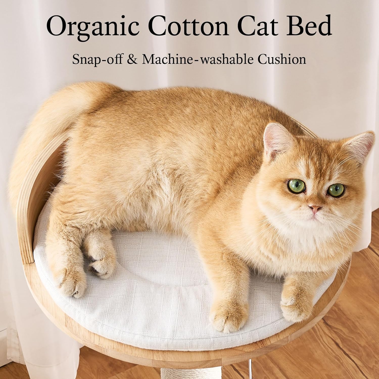 797Audio Modern Solid Wood Cat Tree Tower, 49" Tall Cat Tree with Sisal Scratching Posts and Capsule for Adult Cats, Natural Oak Wooden Cat Tower,Aesthetic Multi-Level Cat Climbing Tree for Indoor Cat - Happypetzone.online - Image 6