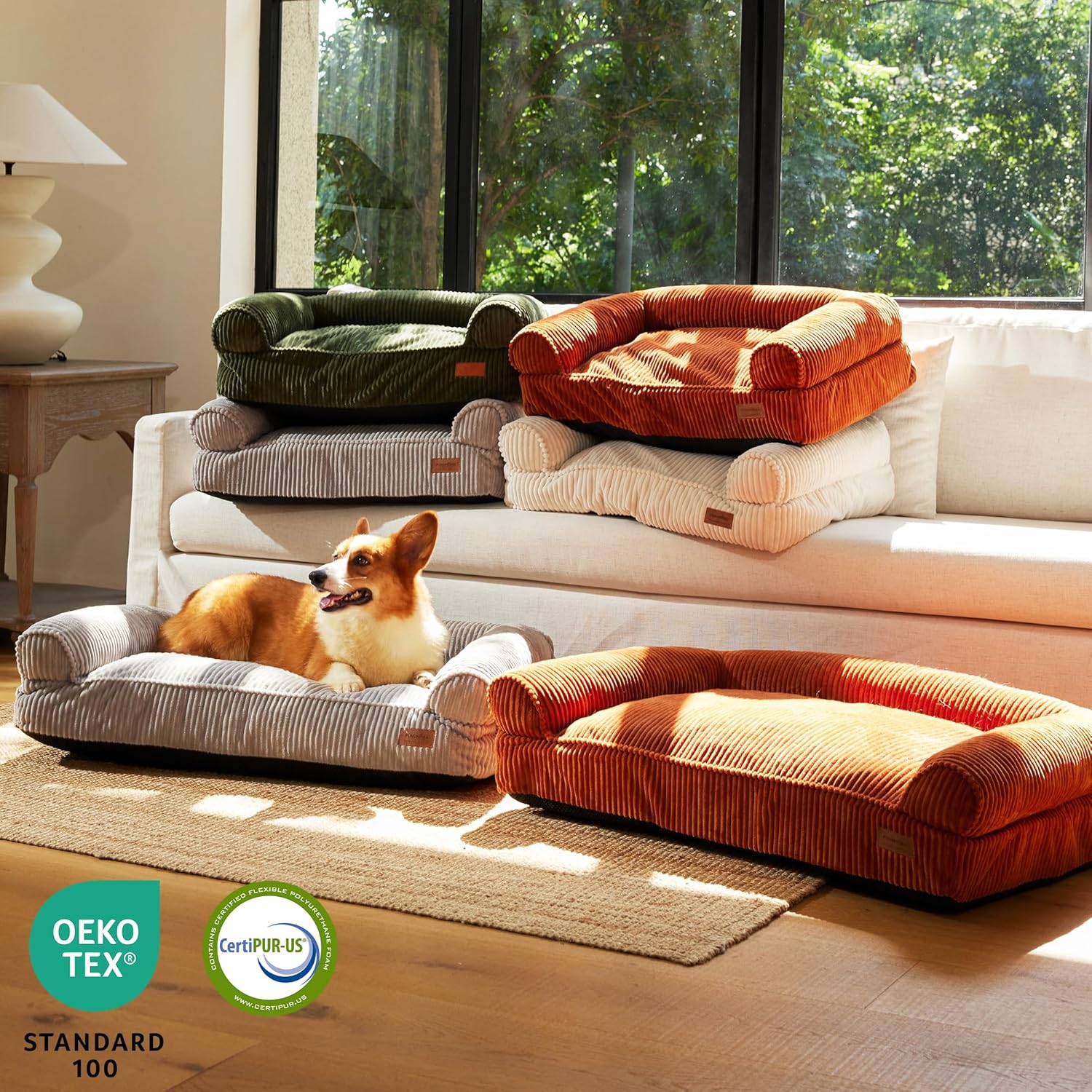 FUKUMARU Dog Couch Bed, Corduroy Cozy Cat Bed for Indoor Cats with Washable Cover, 28in Waterproof Orthopedic Dog Beds Sofa for Small Dogs and Large Cats, Cute Warm Cotton Pet Sofa, Green - Happypetzone.online - Image 7